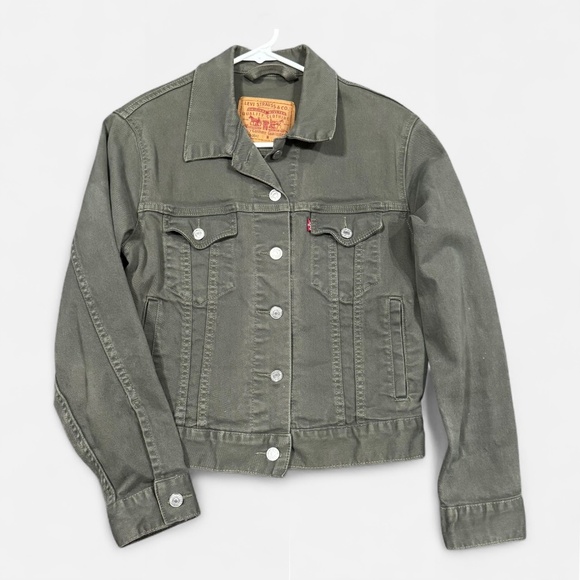 Levi Strauss & Co Women's Olive Green Stretch Denim Jean Jacket Size S - Picture 1 of 4